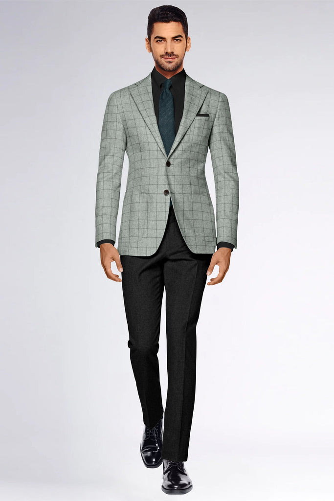 Olive Gray Men's Two Button Dress Party Checks Print Suit Jacket Notched Lapel Slim Fit Stylish Blazer