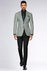 Olive Gray Men's Two Button Dress Party Checks Print Suit Jacket Notched Lapel Slim Fit Stylish Blazer