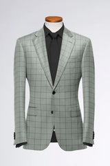 Olive Gray Men's Two Button Dress Party Checks Print Suit Jacket Notched Lapel Slim Fit Stylish Blazer