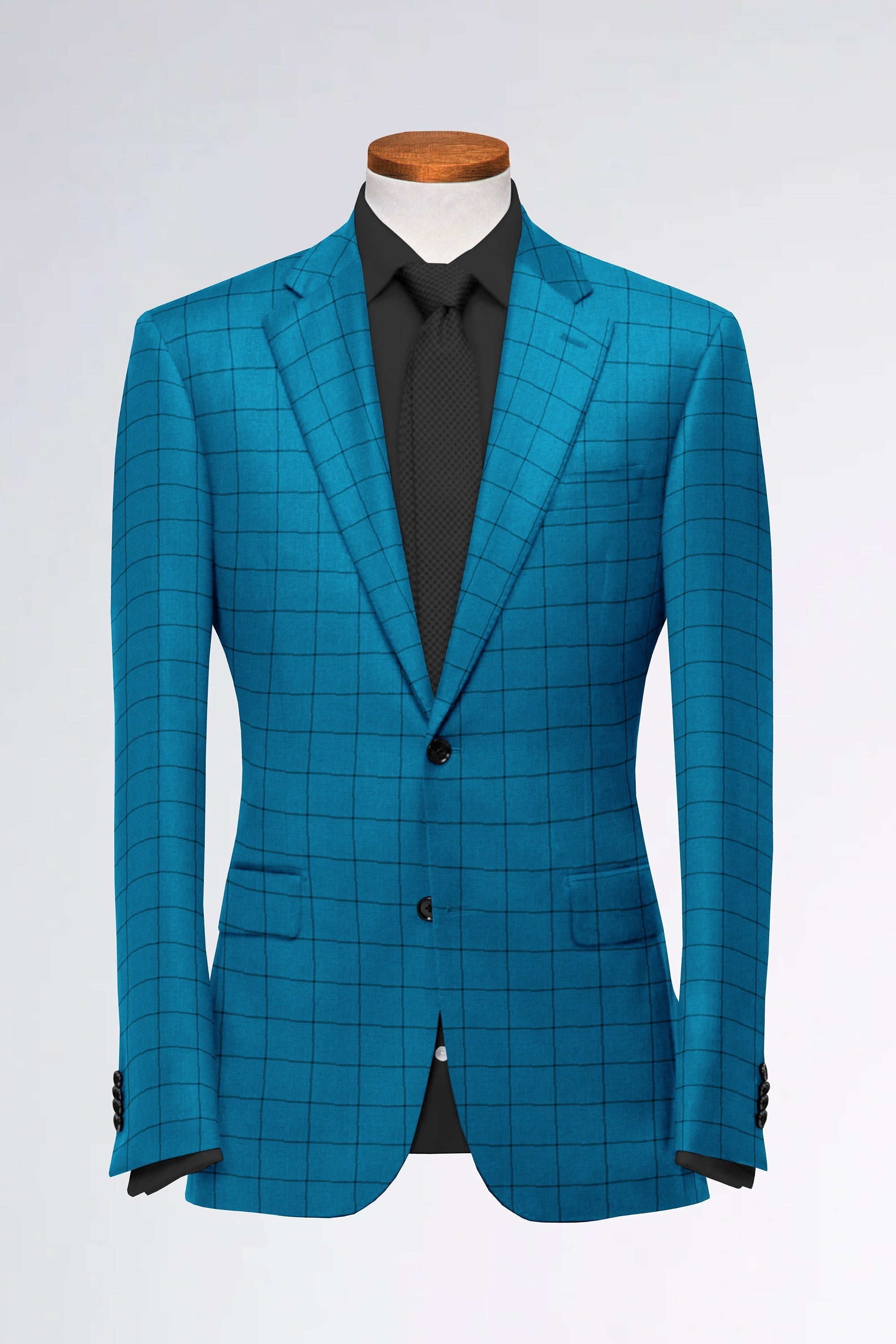 Turquoise Men's Two Button Dress Party Checks Print Suit Jacket Notched Lapel Slim Fit Stylish Blazer