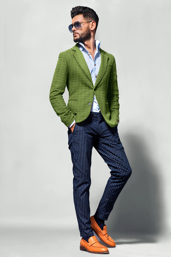 Green Men's Two Button Dress Party Checks Print Suit Jacket Notched Lapel Slim Fit Stylish Blazer
