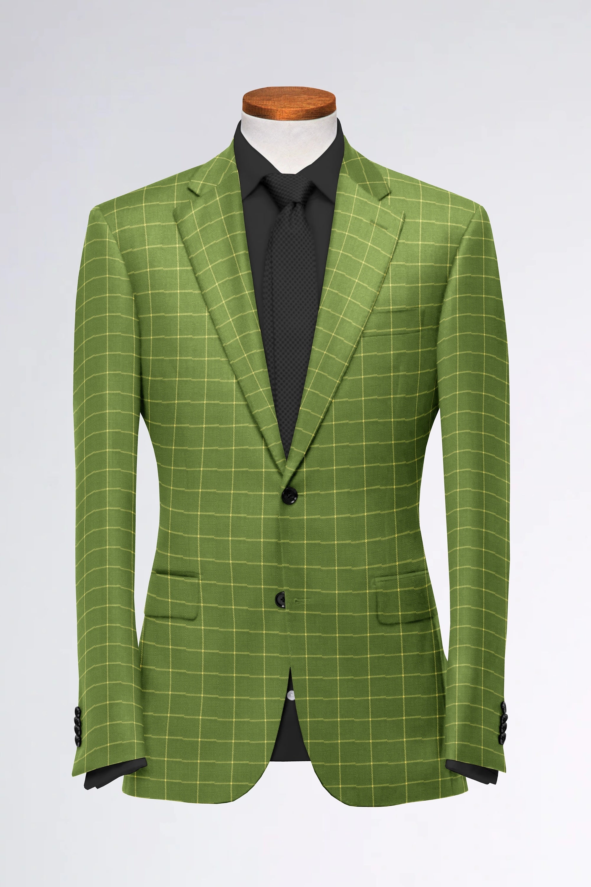 Green Men's Two Button Dress Party Checks Print Suit Jacket Notched Lapel Slim Fit Stylish Blazer