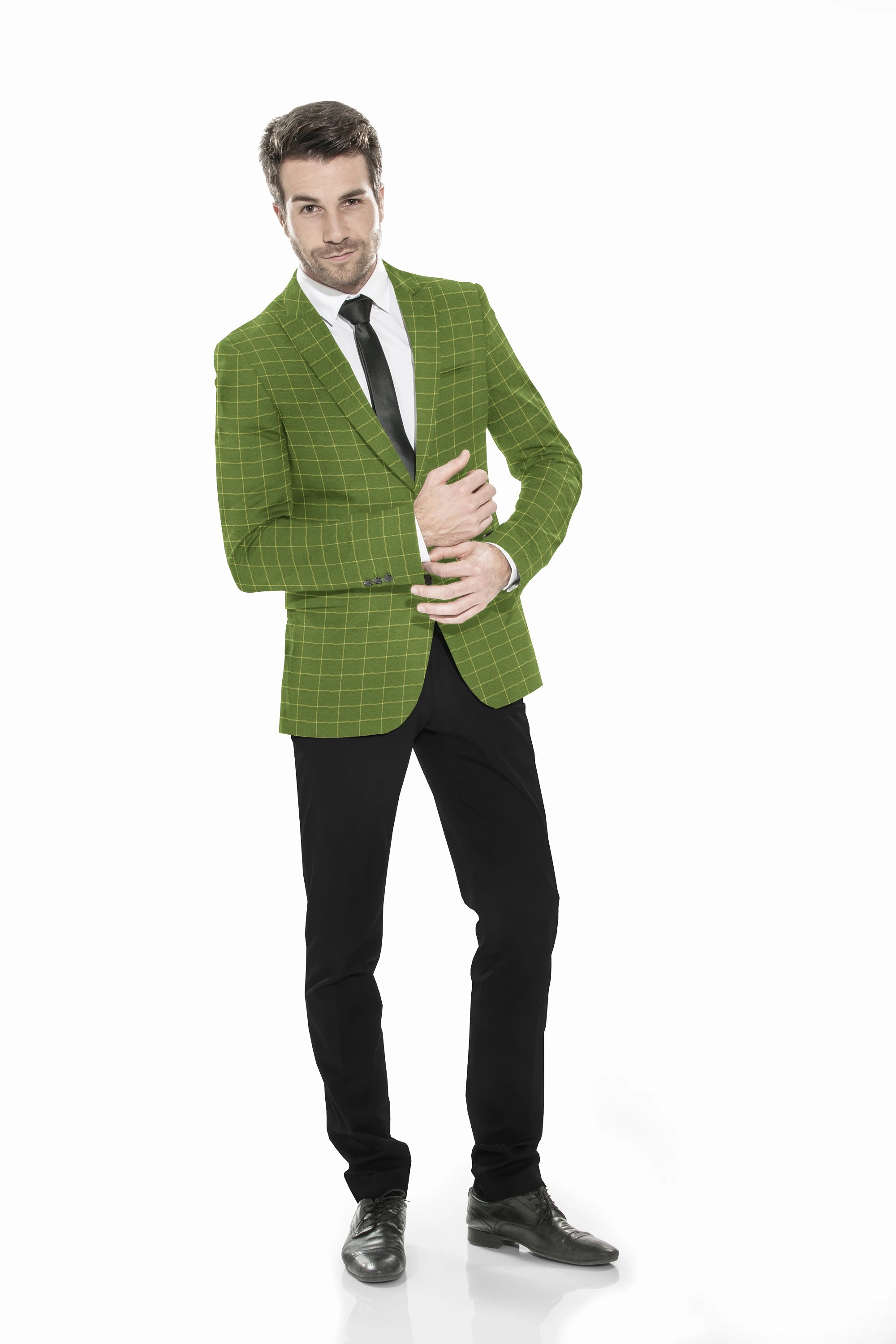 Green Men's Two Button Dress Party Checks Print Suit Jacket Notched Lapel Slim Fit Stylish Blazer