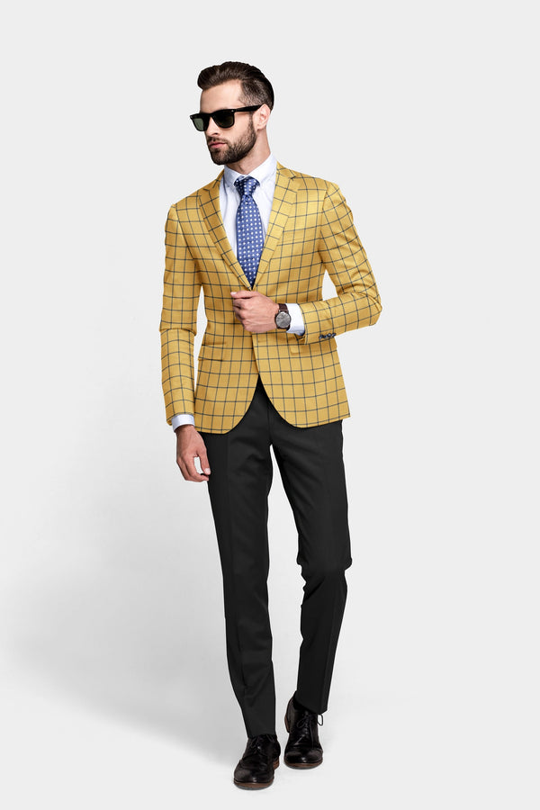 Beige Men's Two Button Dress Party Checks Print Suit Jacket Notched Lapel Slim Fit Stylish Blazer