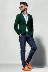 Dark Green Men's Two Button Dress Party Checks Print Suit Jacket Notched Lapel Slim Fit Stylish Blazer