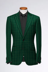 Dark Green Men's Two Button Dress Party Checks Print Suit Jacket Notched Lapel Slim Fit Stylish Blazer