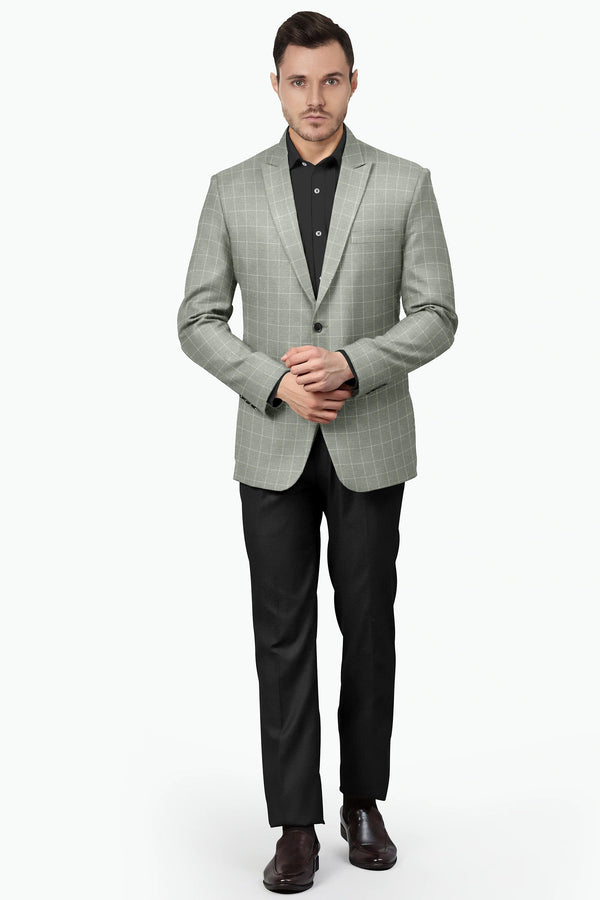 Gray Men's Two Button Dress Party Checks Print Suit Jacket Notched Lapel Slim Fit Stylish Blazer