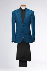 Teal Men's Two Button Dress Party Checks Print Suit Jacket Notched Lapel Slim Fit Stylish Blazer