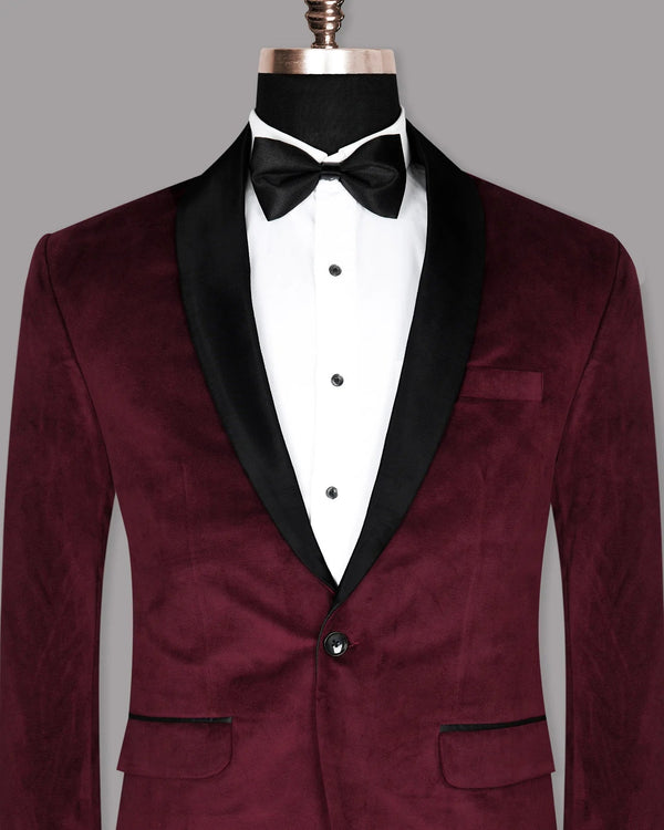 Maroon Men's Two Button Dress Party Solid Suit Jacket Notched Lapel Slim Fit Stylish Blazer