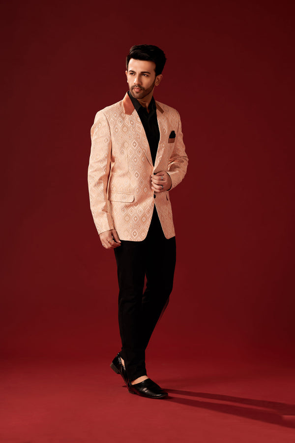 Light Peach Men's Two Button Dress Party  Suit Jacket Notched Lapel Slim Fit Stylish Blazer
