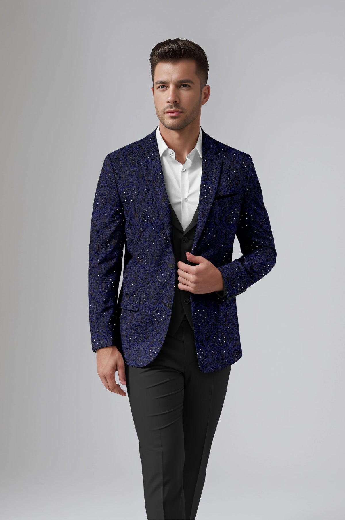 Navy Blue Men's Party Embroidery Suit Jacket Slim Fit Blazer