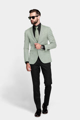 Light Grey Men's Party Checkered Suit Jacket Slim Fit Blazer