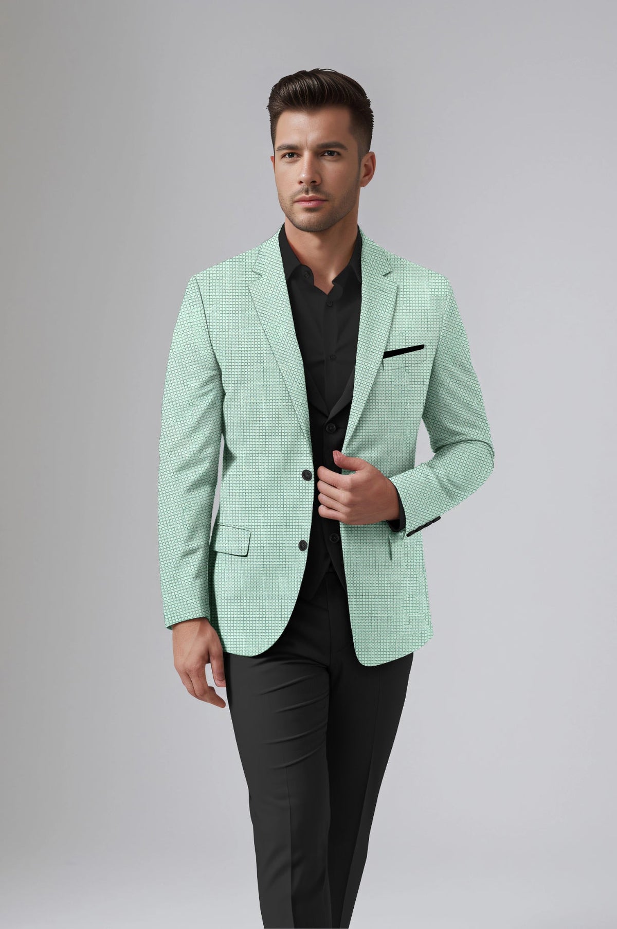 Turquoise Green Men's Party Checkered Suit Jacket Slim Fit Blazer