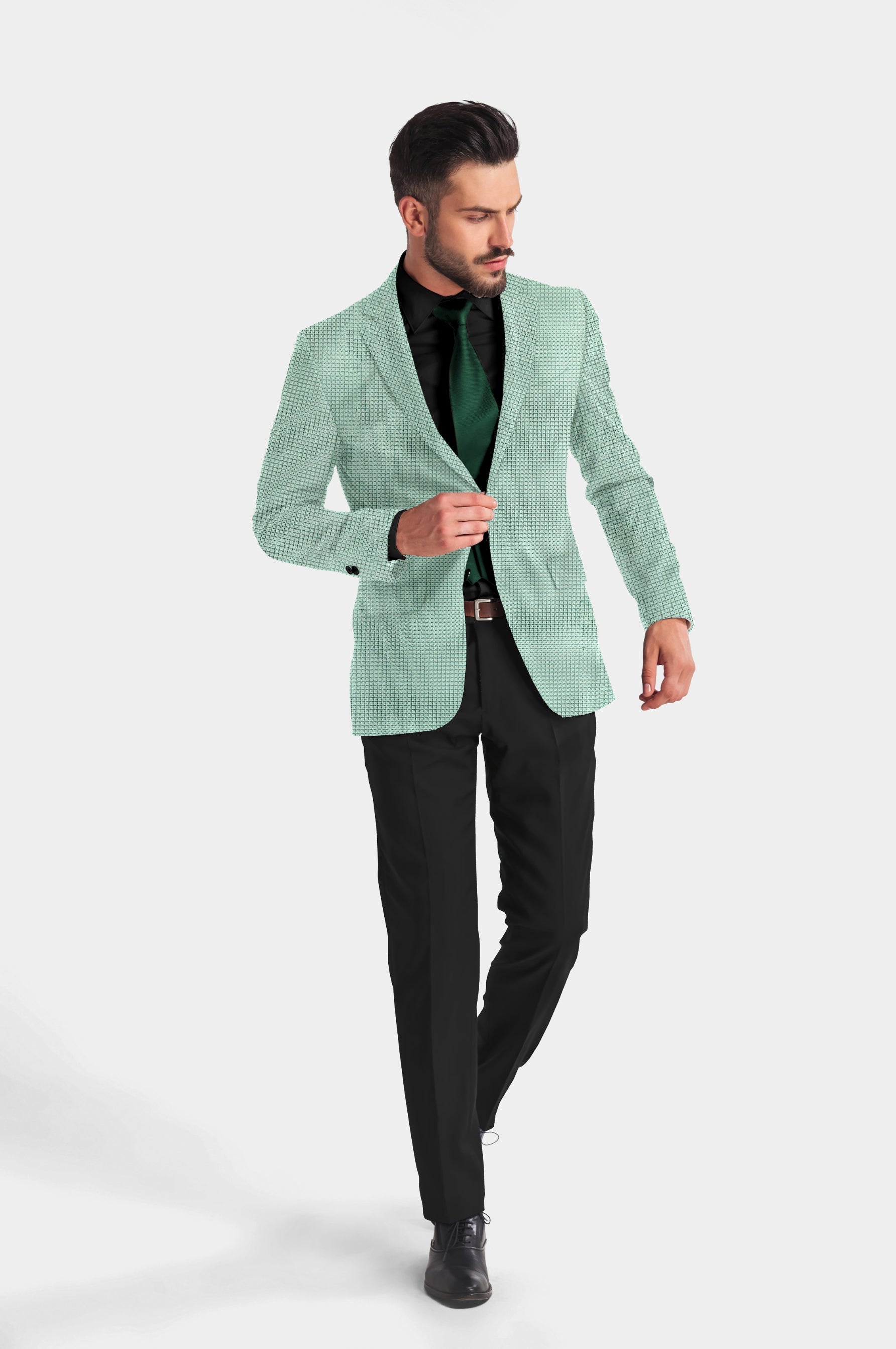 Turquoise Green Men's Party Checkered Suit Jacket Slim Fit Blazer