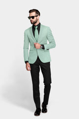 Turquoise Green Men's Party Checkered Suit Jacket Slim Fit Blazer