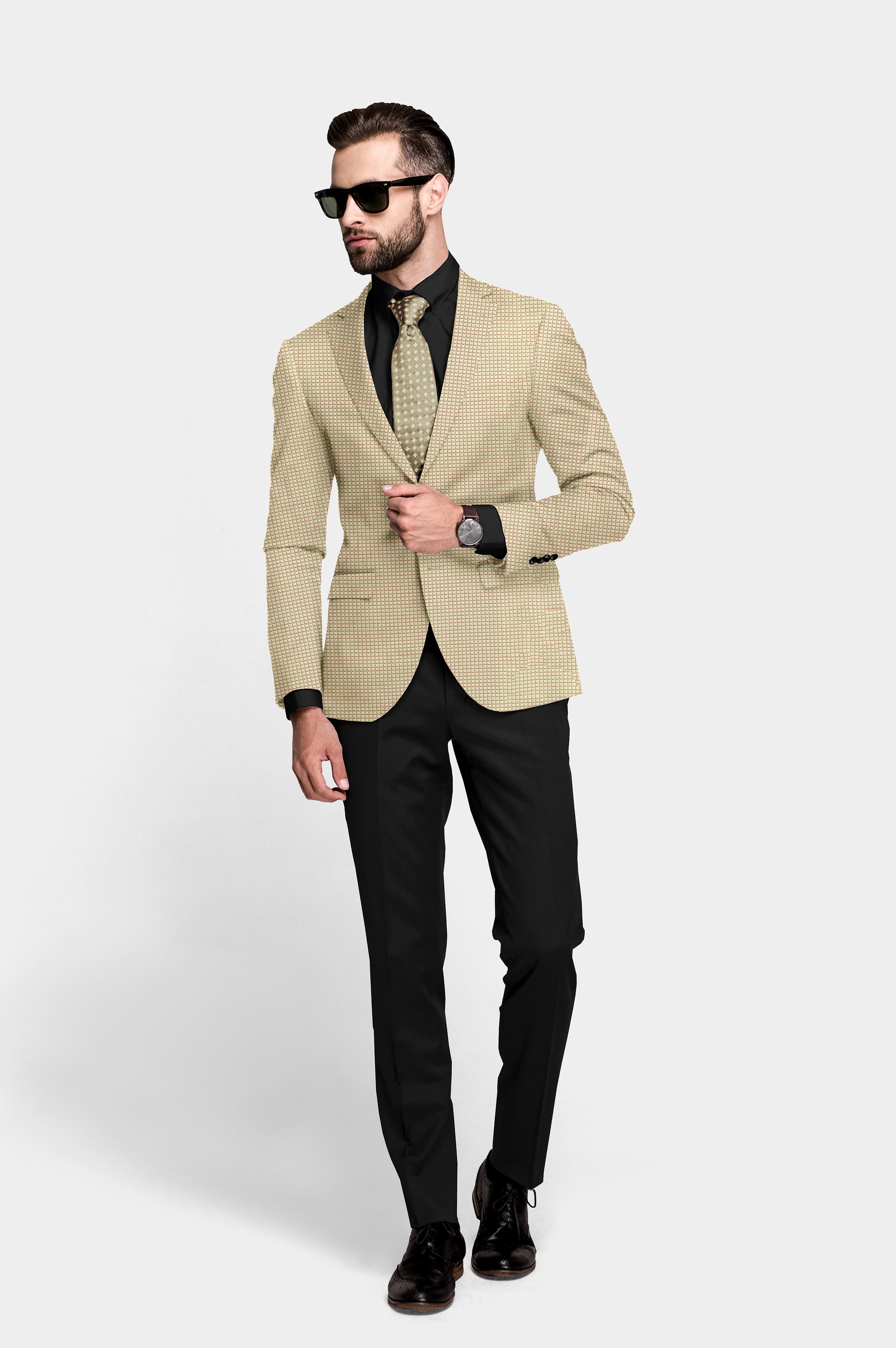 Beige Men's Party Checkered Suit Jacket Slim Fit Blazer