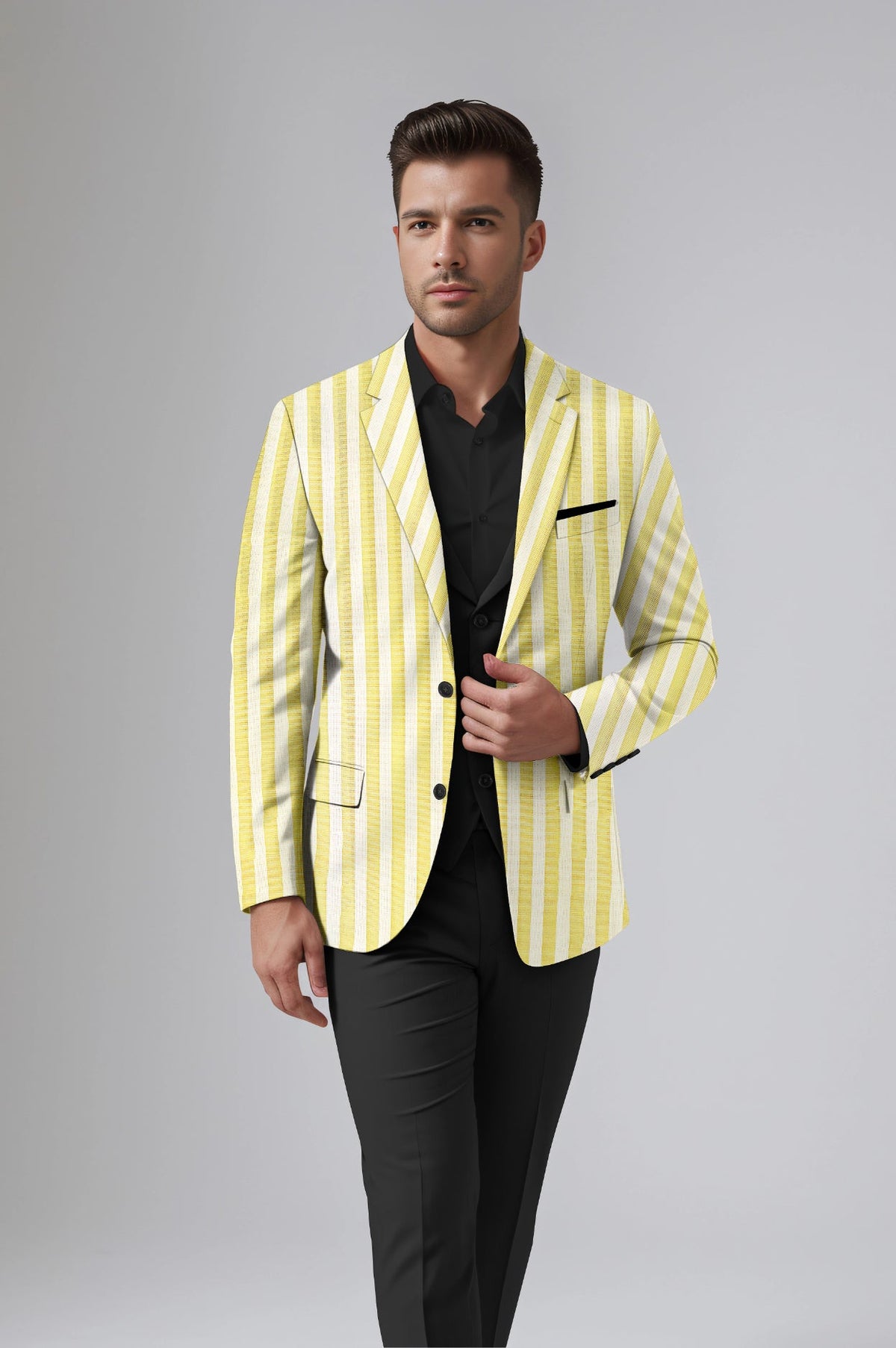 Yellow White Men's Party Stripe Suit Jacket Slim Fit Blazer