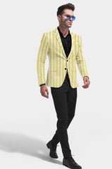 Yellow White Men's Party Stripe Suit Jacket Slim Fit Blazer