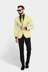 Veste de costume à rayures jaune et blanche pour homme, blazer slim fit