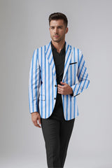 Light Blue White Men's Party Stripe Suit Jacket Slim Fit Blazer