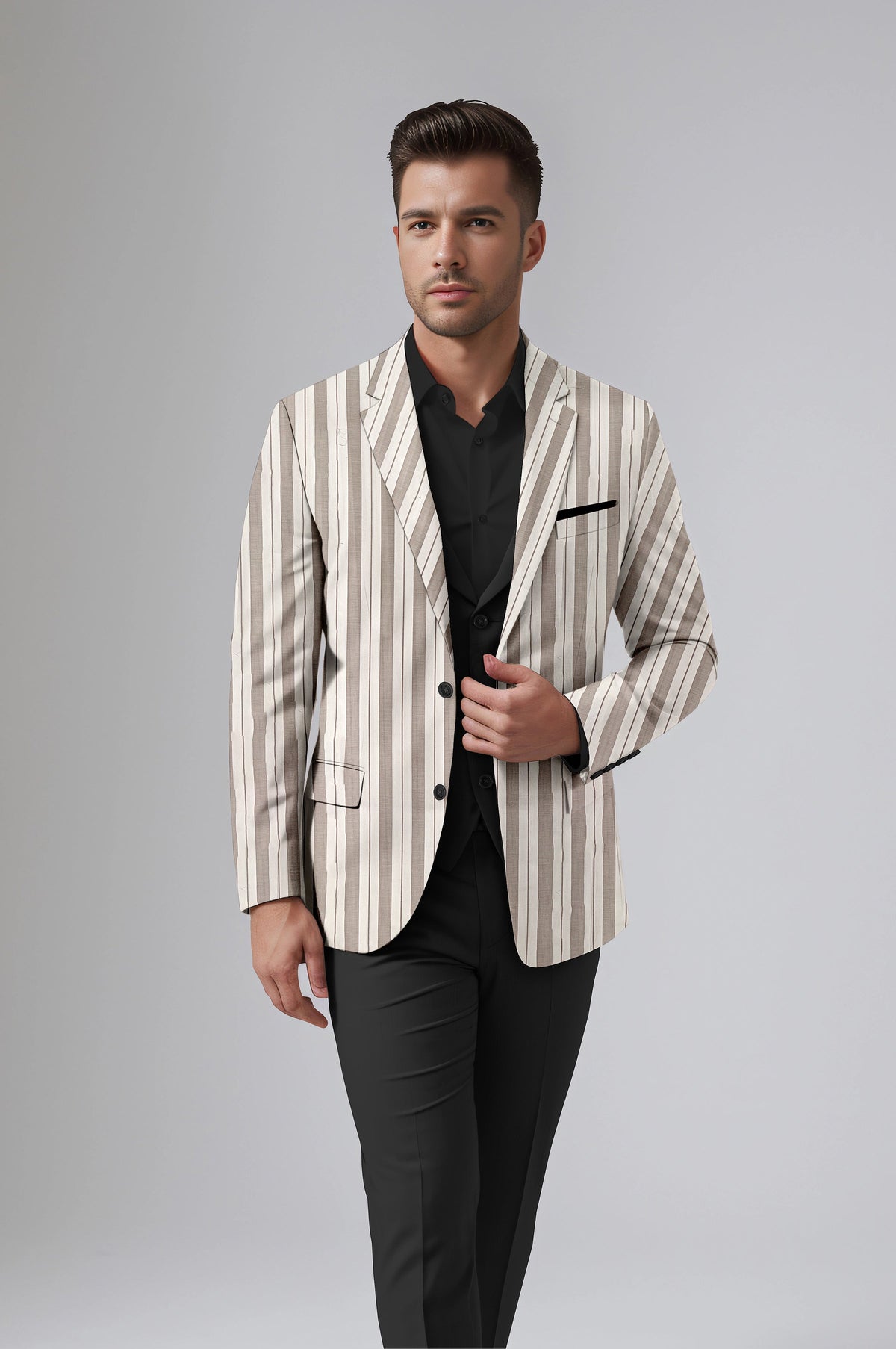 Brown Men's Party Stripe Suit Jacket Slim Fit Blazer