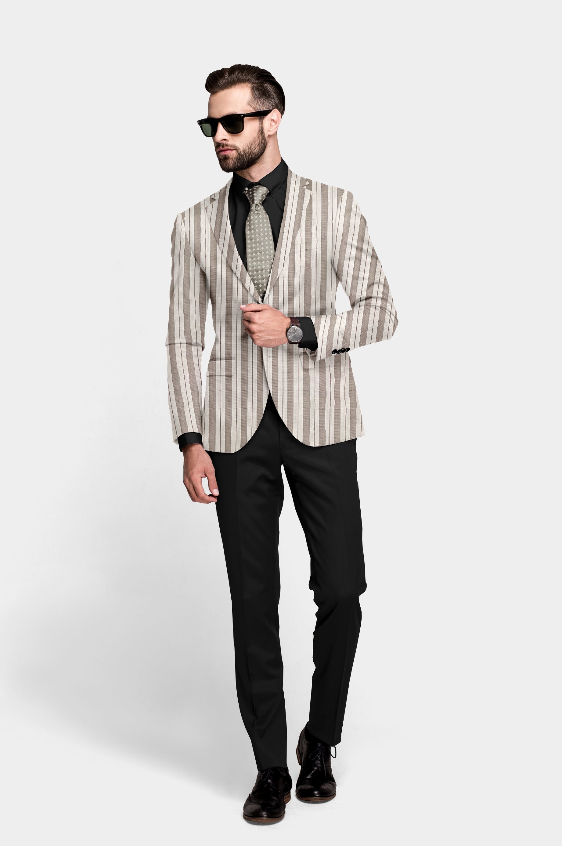 Brown Men's Party Stripe Suit Jacket Slim Fit Blazer