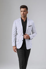 White Royal Blue Men's Party Stripe Suit Jacket Slim Fit Blazer