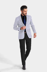 White Royal Blue Men's Party Stripe Suit Jacket Slim Fit Blazer