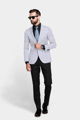 White Royal Blue Men's Party Stripe Suit Jacket Slim Fit Blazer