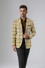 Veste de costume à carreaux beige marron pour homme, blazer slim fit