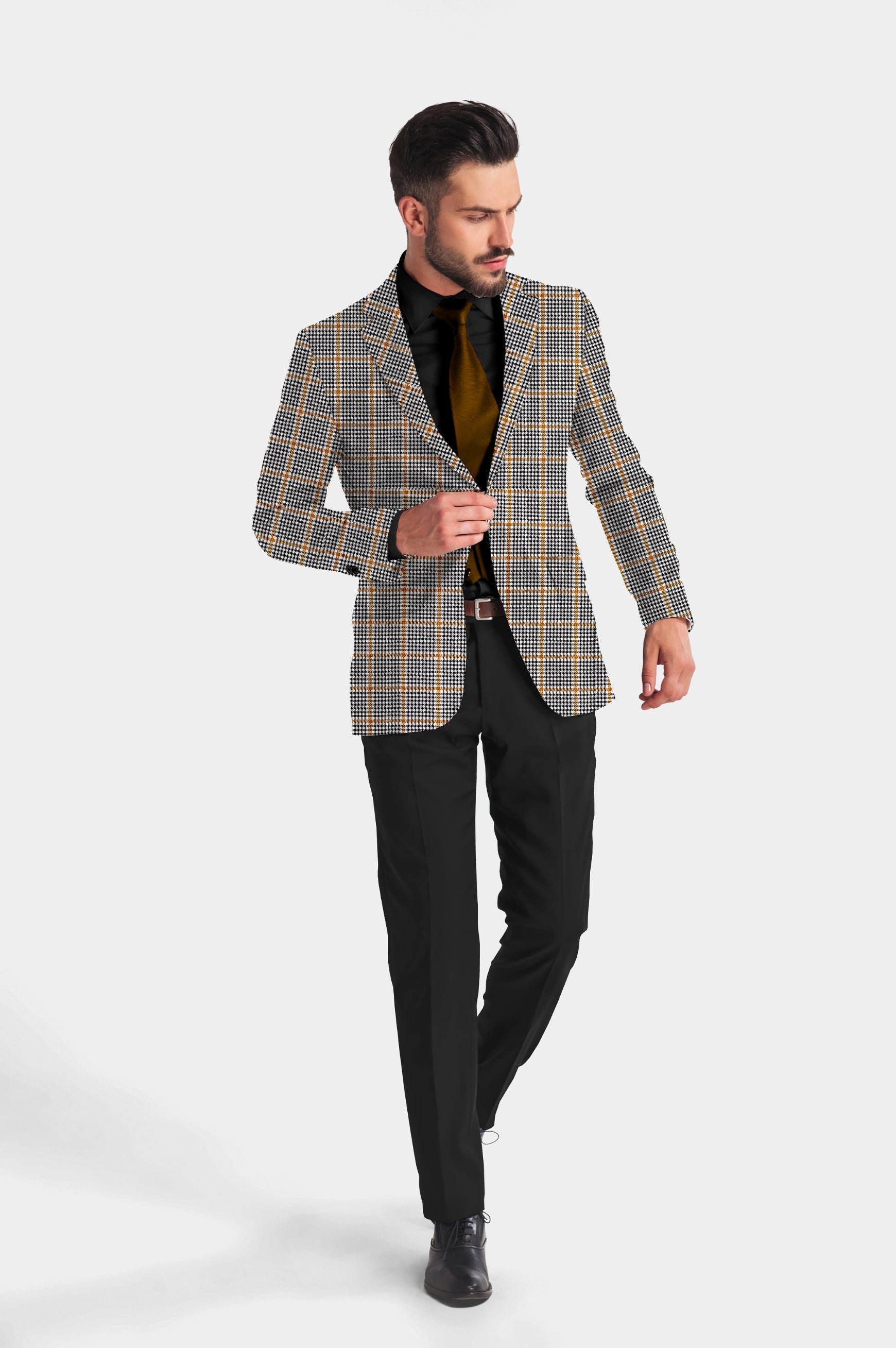 Brown Blue Men's Party Checkered Suit Jacket Slim Fit Blazer