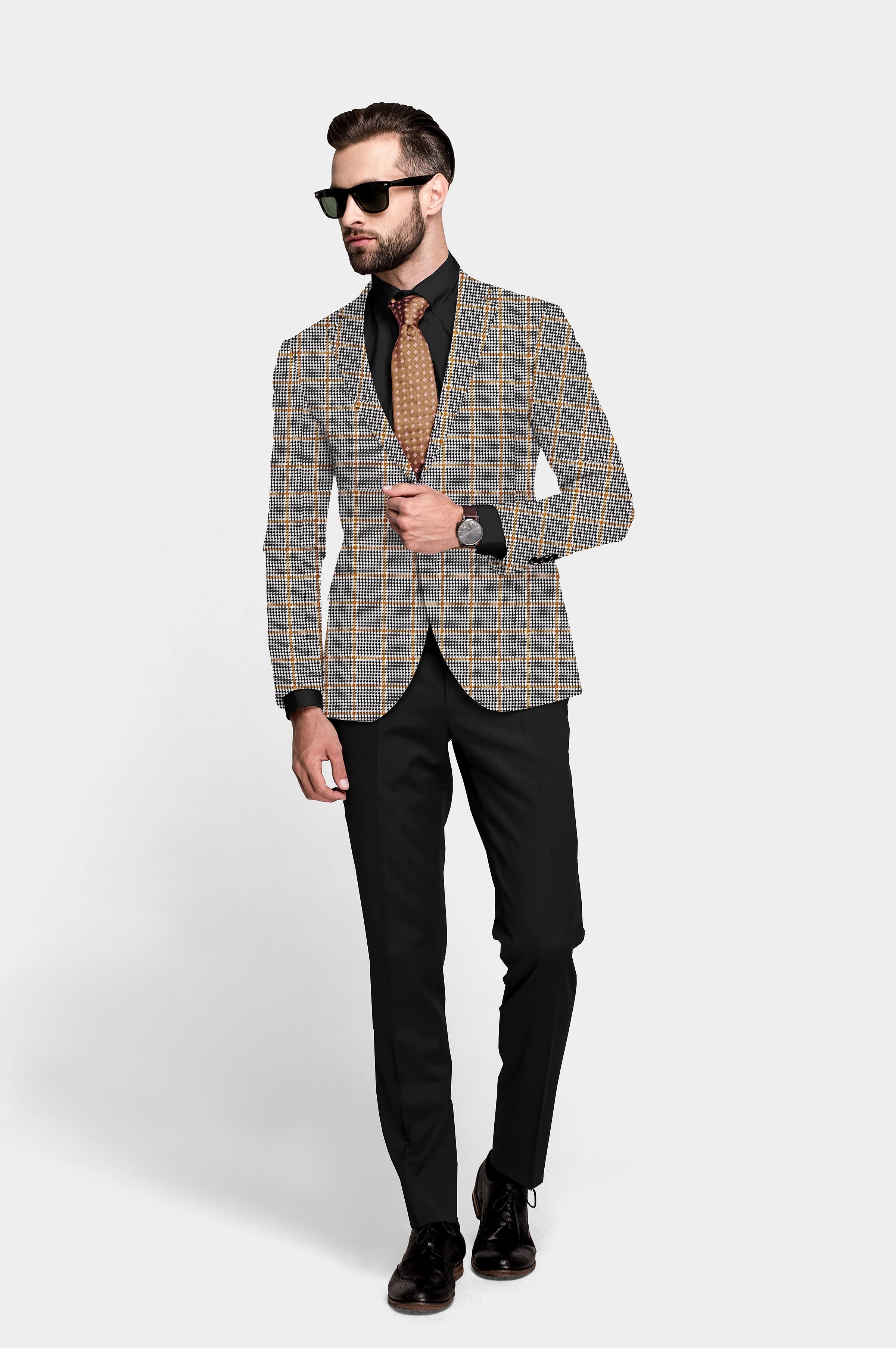 Brown Blue Men's Party Checkered Suit Jacket Slim Fit Blazer