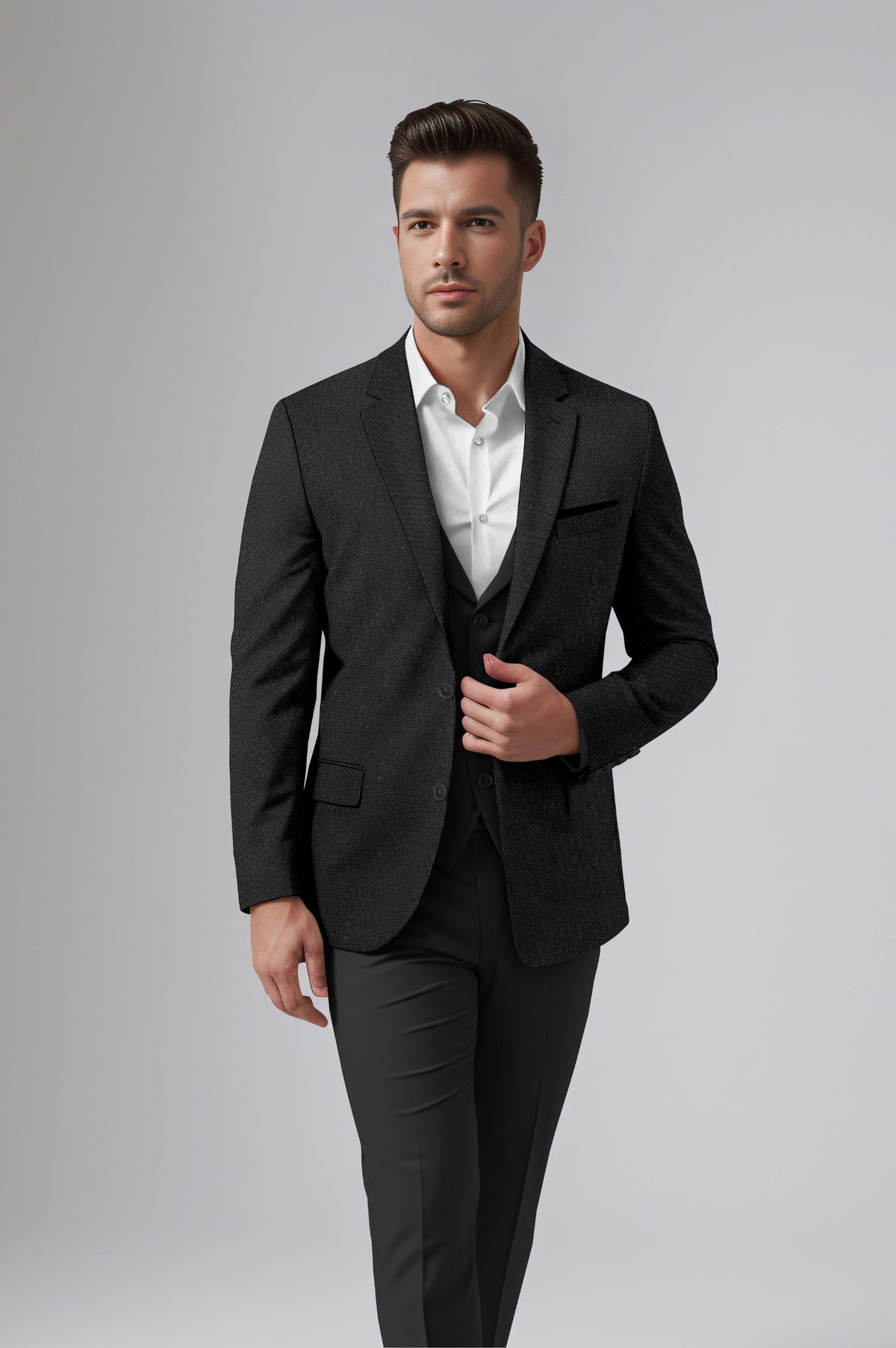 Black Men's Party Texture Suit Jacket Slim Fit Blazer