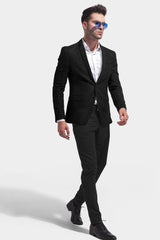 Black Men's Party Texture Suit Jacket Slim Fit Blazer