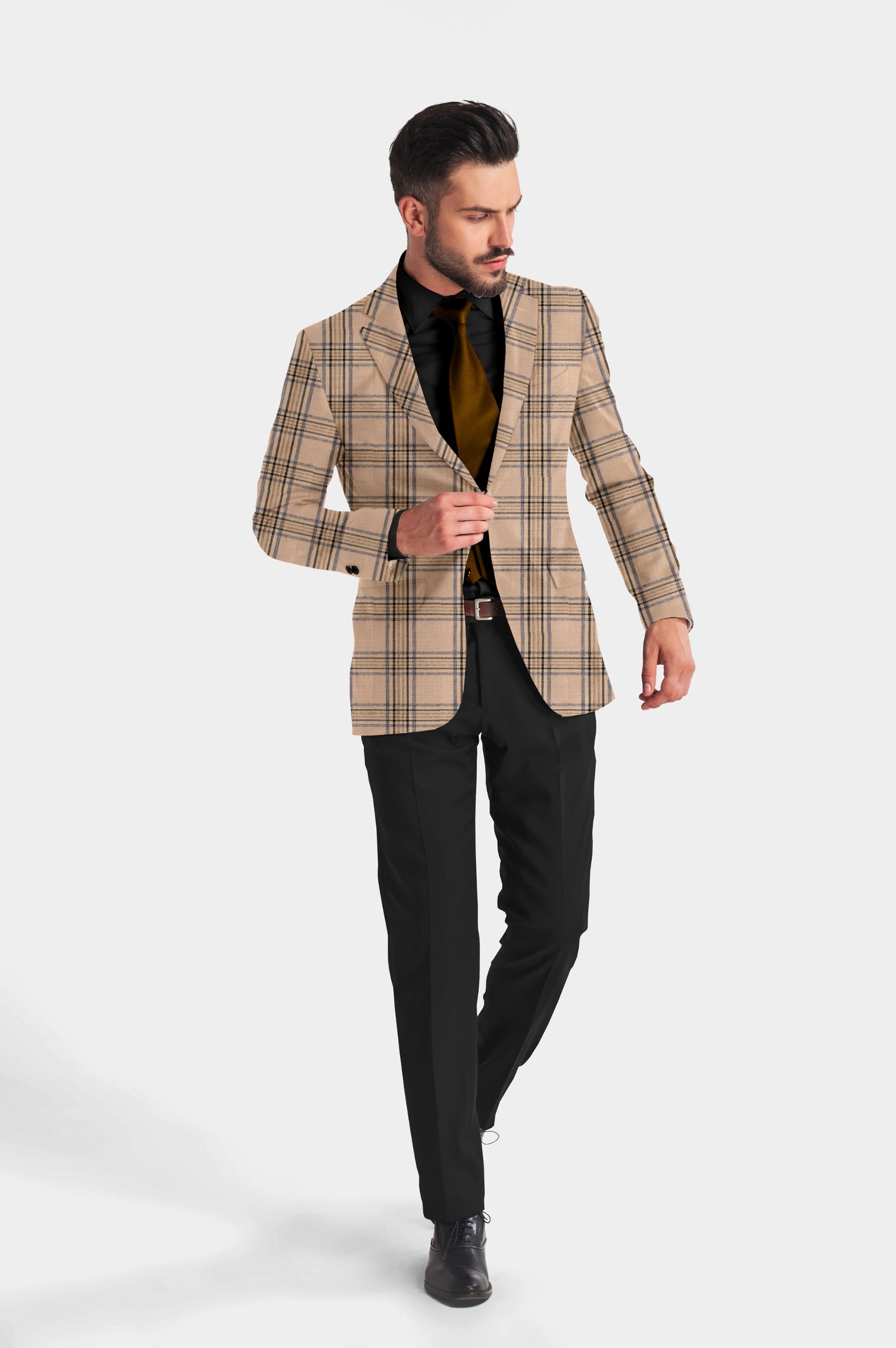 Rose Gold Men's Party Checkered Suit Jacket Slim Fit Blazer