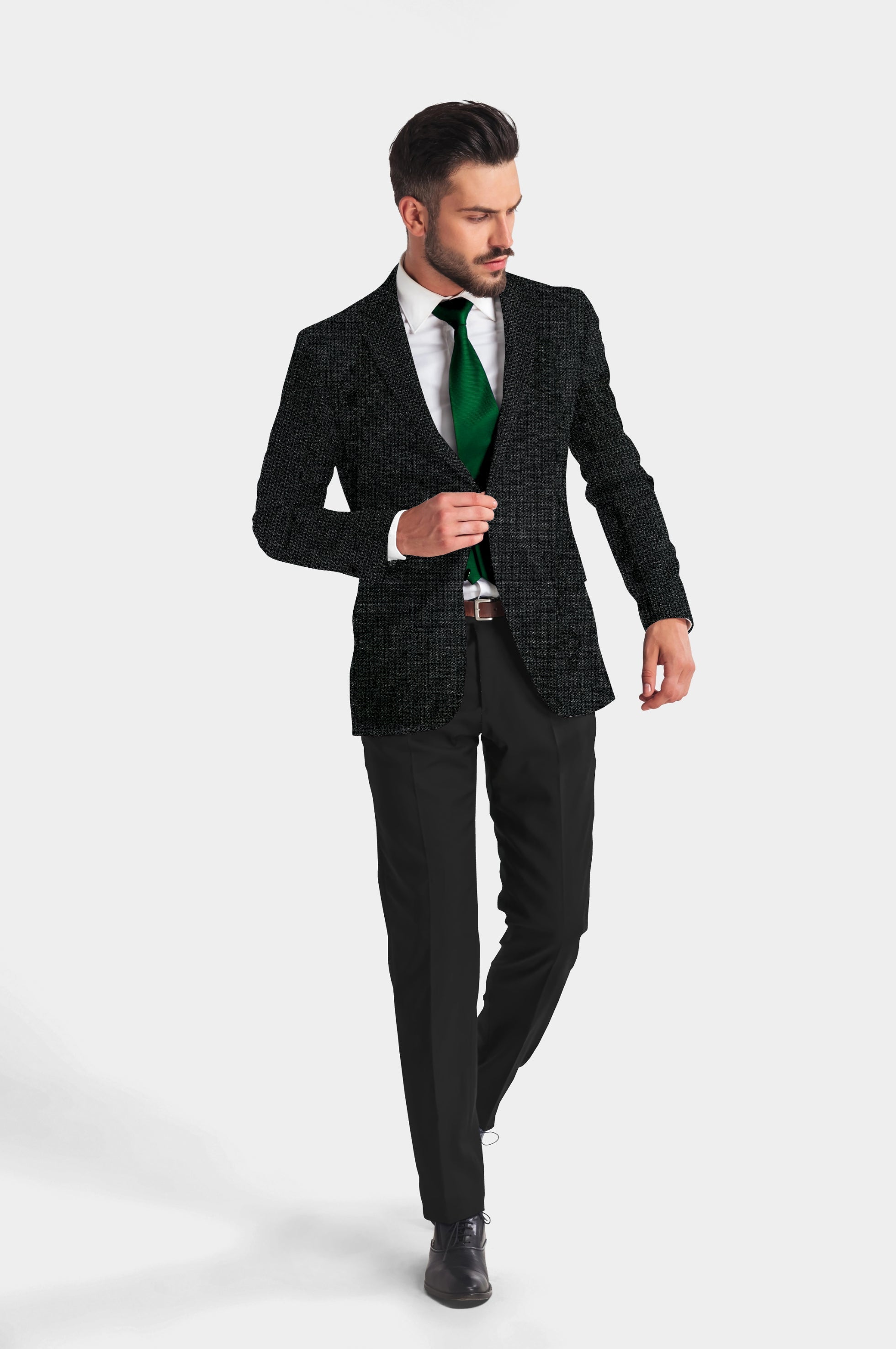 Veste de costume noire à texture de fête pour homme, blazer slim fit