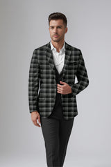 Black Grey Men's Party Checkered Suit Jacket Slim Fit Blazer