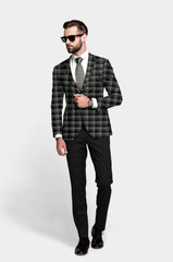 Black Grey Men's Party Checkered Suit Jacket Slim Fit Blazer