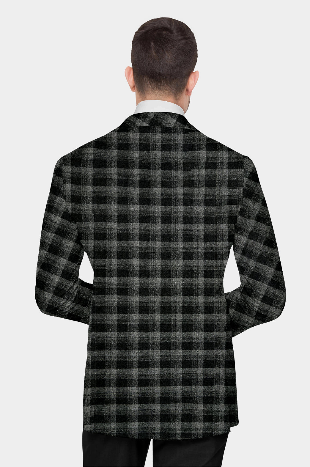 Black Grey Men's Party Checkered Suit Jacket Slim Fit Blazer