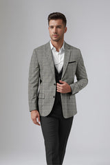 Pale Silver Men's Party Checkered Suit Jacket Slim Fit Blazer