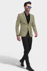 Dark Beige Men's Party Checkered Suit Jacket Slim Fit Blazer