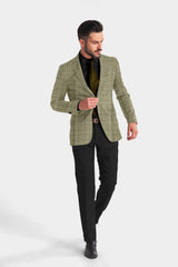 Dark Beige Men's Party Checkered Suit Jacket Slim Fit Blazer