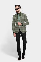 Greyish Green Men's Party Checkered Suit Jacket Slim Fit Blazer