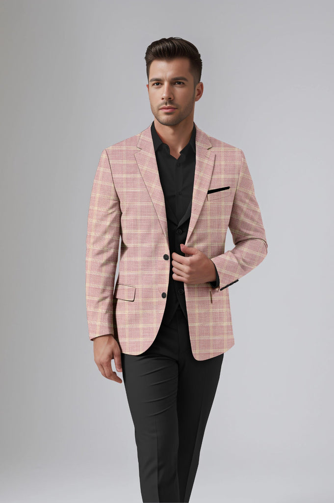 Faded Pink Men's Party Checkered Suit Jacket Slim Fit Blazer