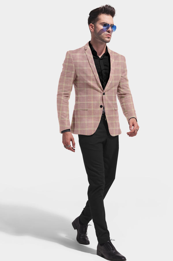 Faded Pink Men's Party Checkered Suit Jacket Slim Fit Blazer