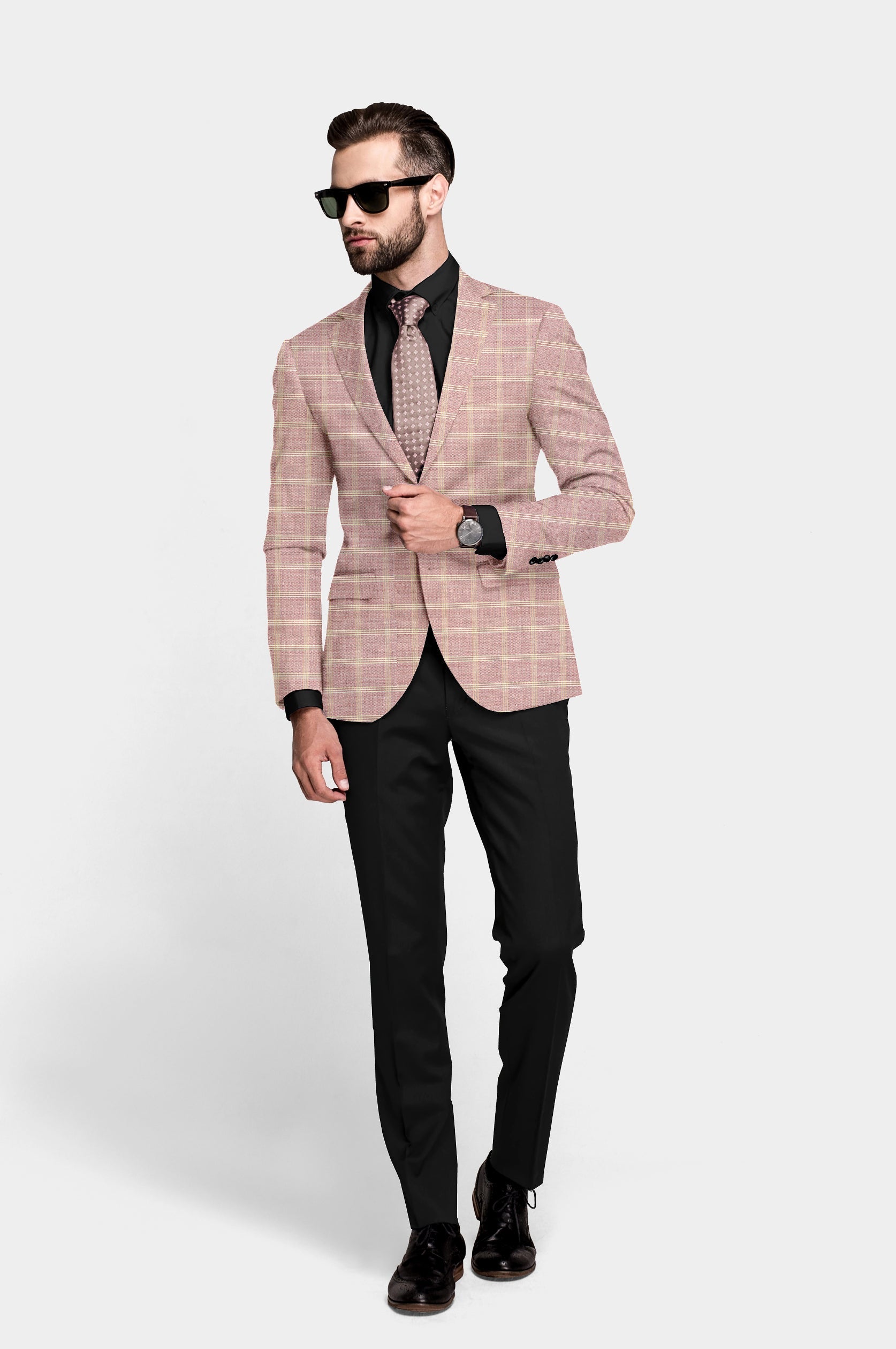 Faded Pink Men's Party Checkered Suit Jacket Slim Fit Blazer