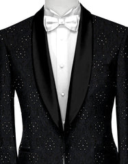 Black Men's Party Embroidery Suit Jacket Slim Fit Blazer