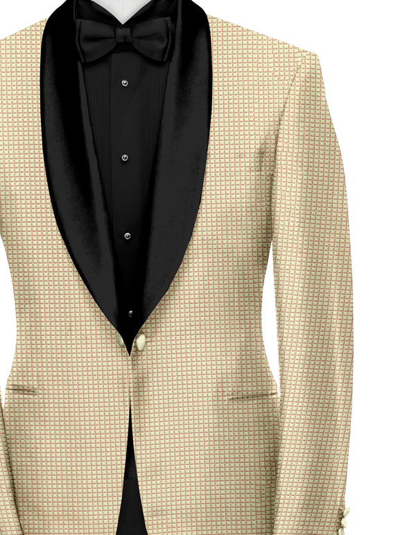 Beige Men's Party Checks Suit Jacket Slim Fit Blazer