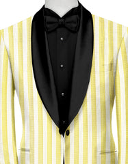 Yellow White Men's Party Stripe Suit Jacket Slim Fit Blazer