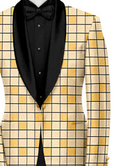 Orange Yellow Men's Party Checks Suit Jacket Slim Fit Blazer